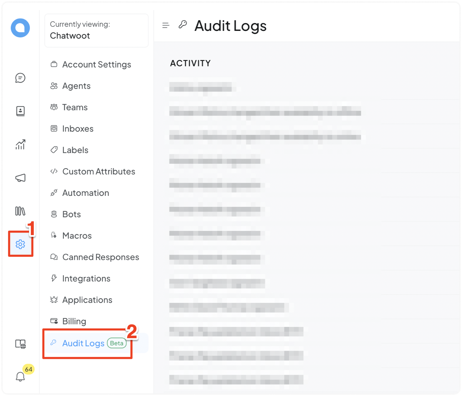 Finding Audit Logs in Chatwoot UI